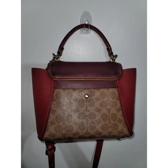 Coach Courier Carryall 23 In Colorblock Signature Canvas Tan Red Apple